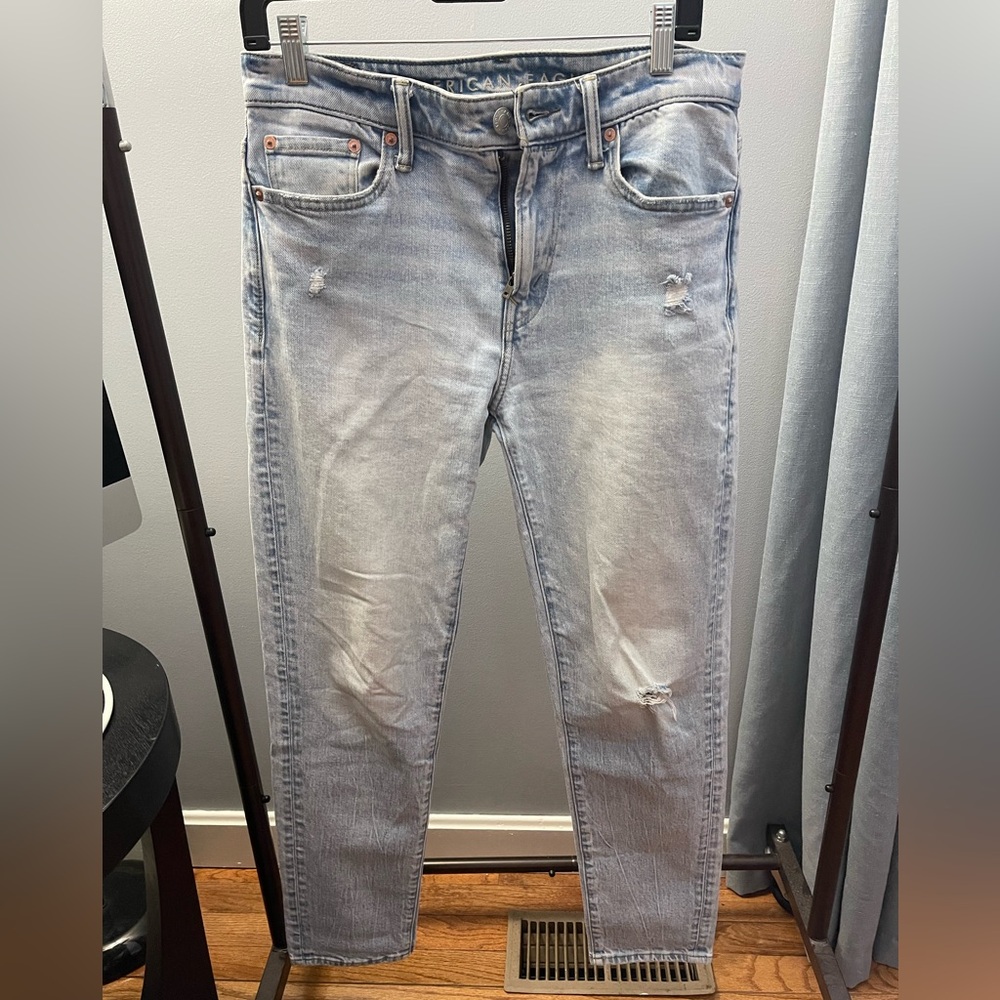 American Eagle Outfitters Men's Faded Blue Slim Jeans